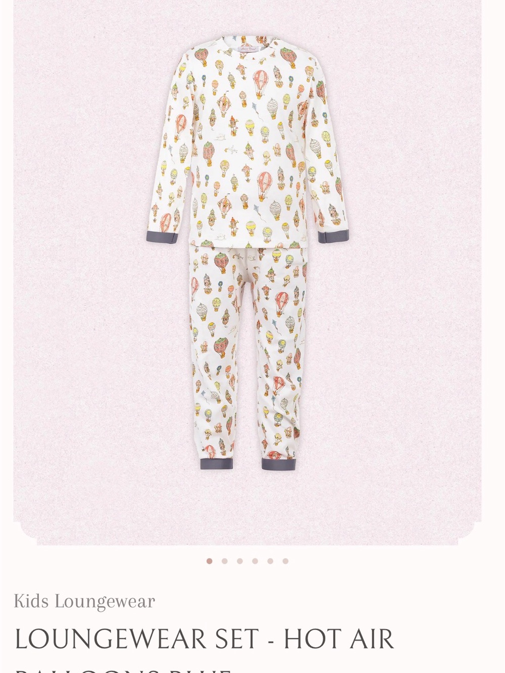 Kids White Hot Air Balloon Pajama Set with Gray Trim